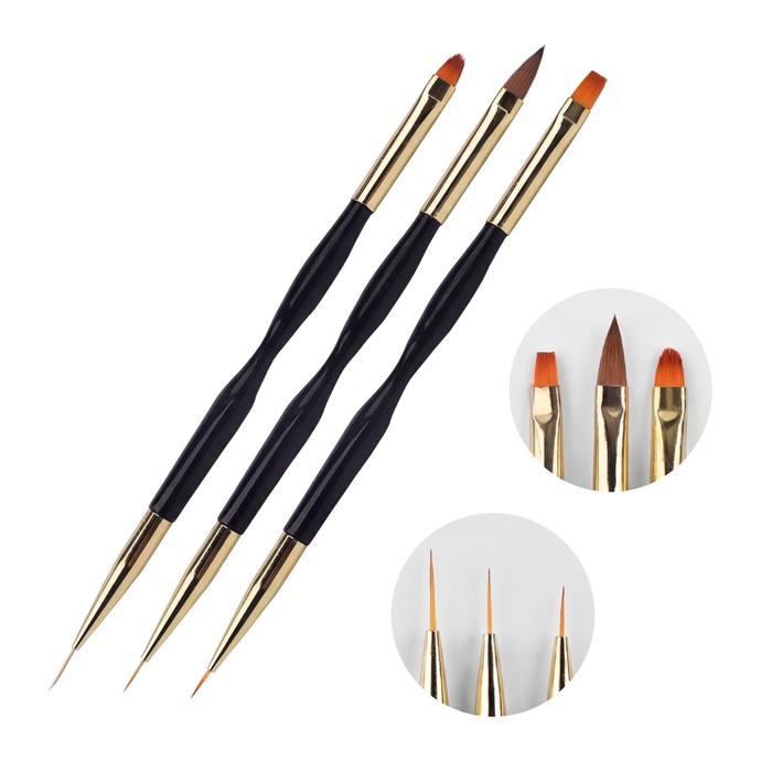 Set of 3 Double Brushes - for Application / Nailart
